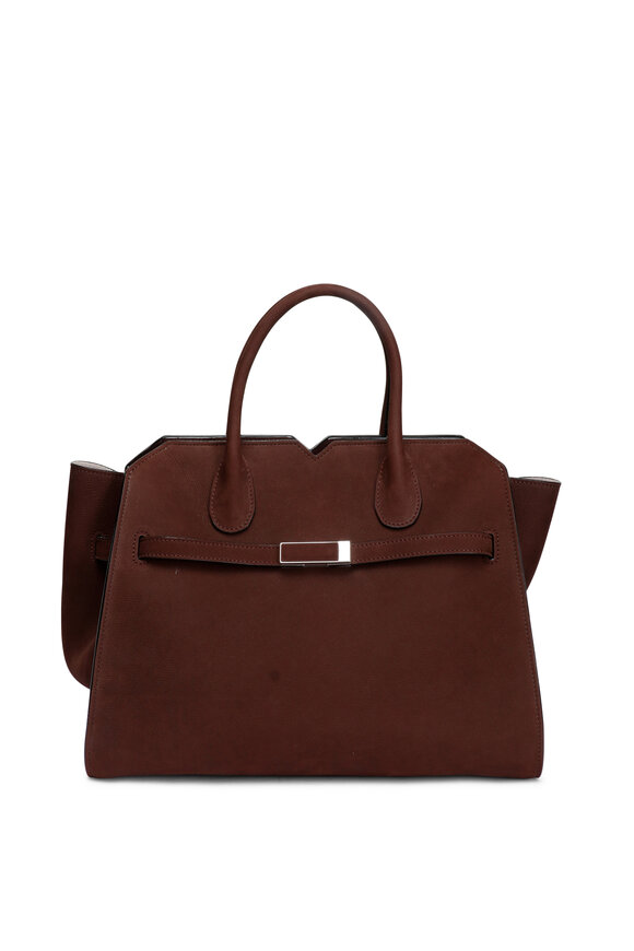 Valextra Medium Milano Chocolate Brown Two Handle Bag