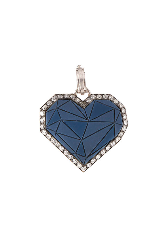Sylva & Cie 18k White Gold Carved Agate Heart Pendant - view 1