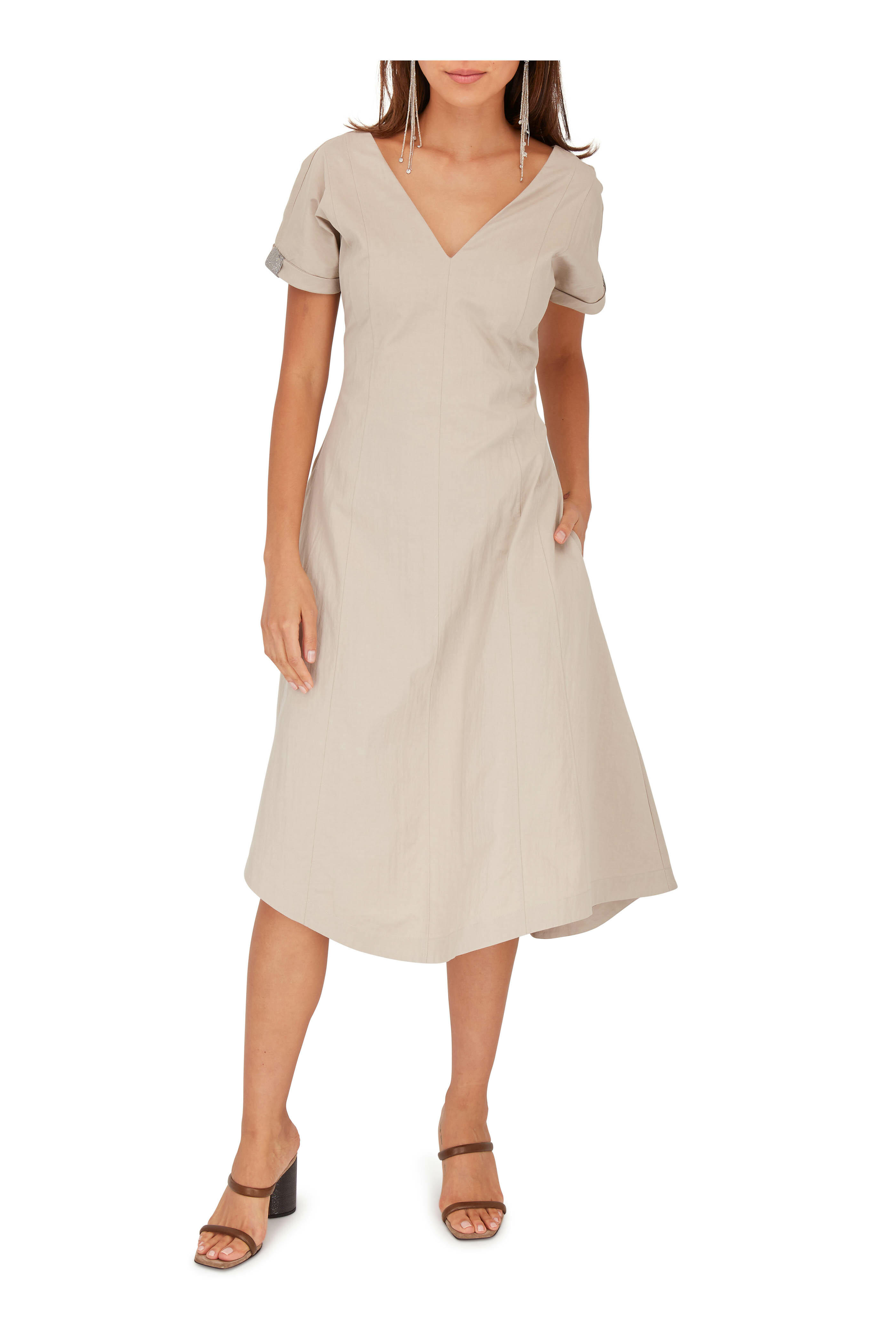 Brunello Cucinelli - Light Brown Stretch Cotton Short Sleeve