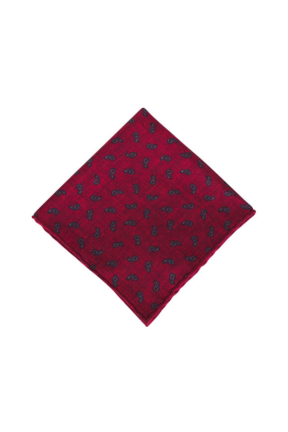 Brunello Cucinelli - Red & Navy Paisley Silk Pocket Square