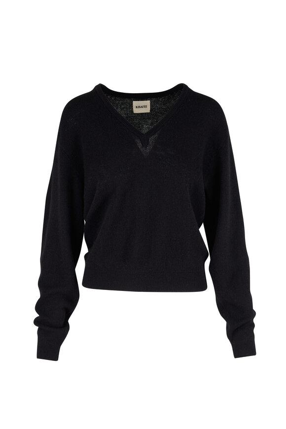 Khaite - Sam Black Cashmere V-Neck Sweater 