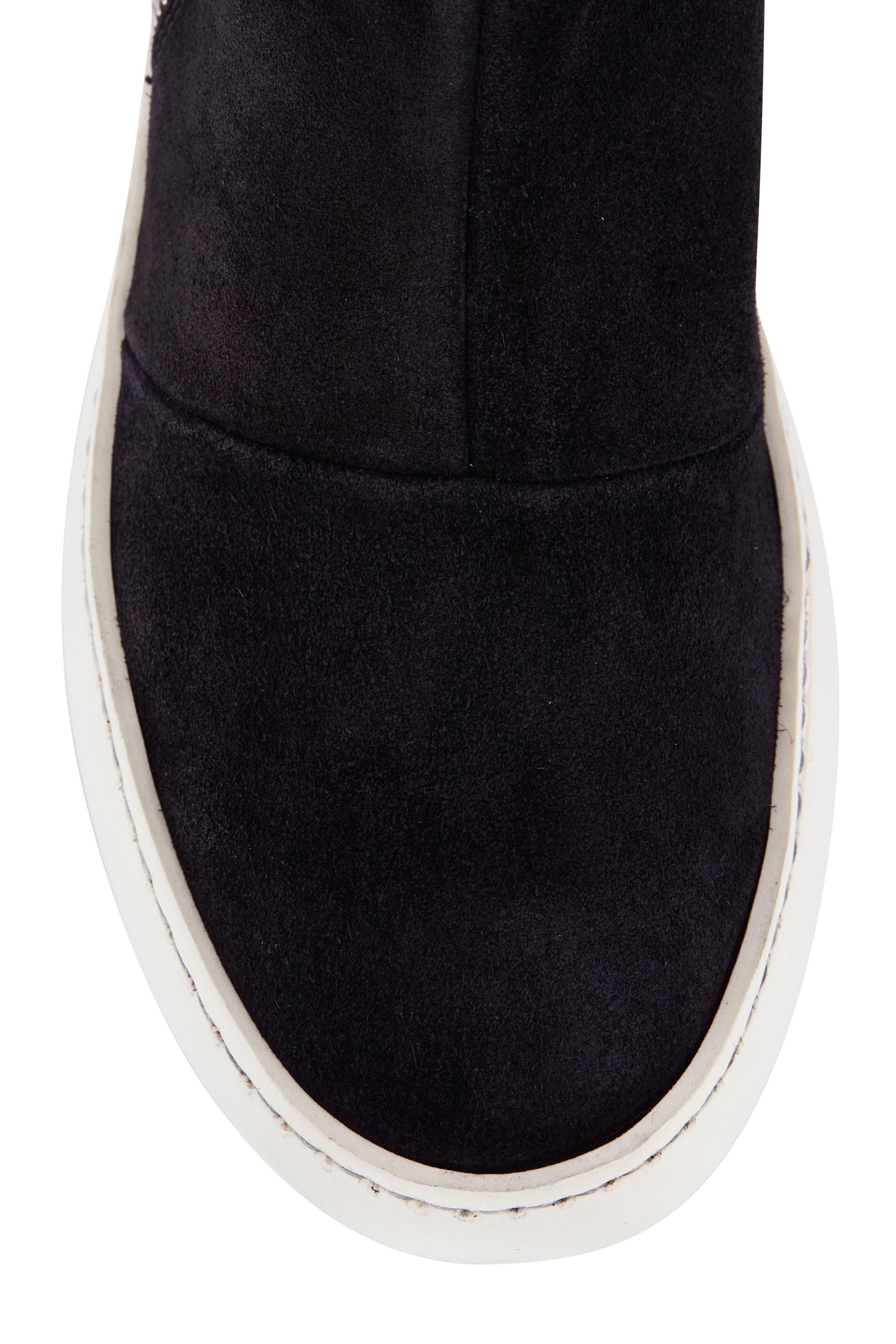 Aquatalia Alison Black Suede Shearling Trim Sneaker Boot