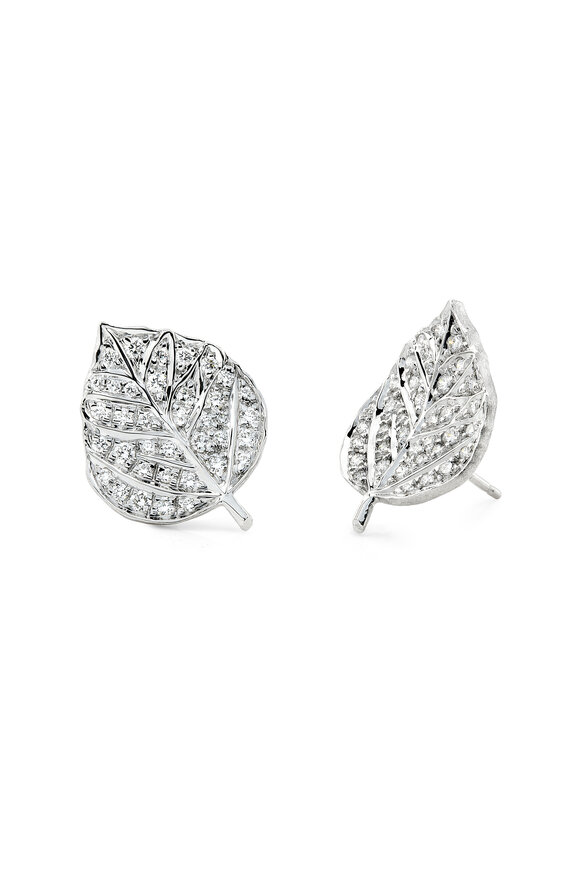 Aaron Henry - 18K White Gold Diamond Leaf Earrings