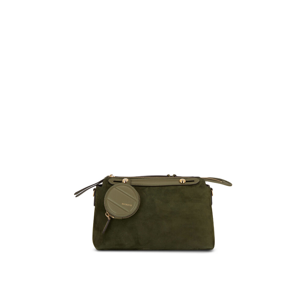 Boston Medium Shoulder Bag - Khaki Suede