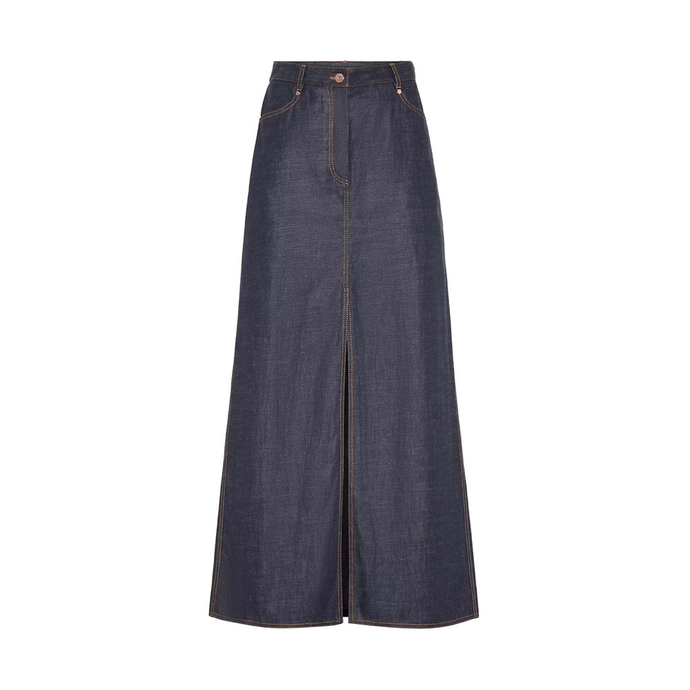 【送料&関税込】Brunello Cucinelli Slit Skirt Brunello Cucinelli - Navy Fluid Twill Side Slit Skirt