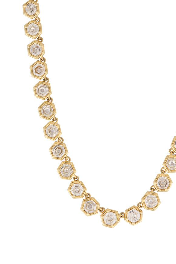 Sutra 18k Yellow Gold Bezel Set Diamond Necklace - view 2