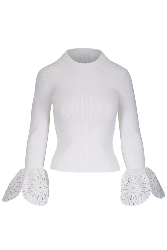 Simkhai Elyse White Embroidered Cuff Top