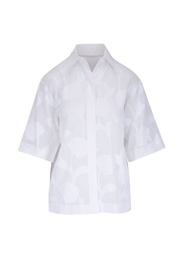 Michael Kors Collection Optic White Floral Fil Coupé Cotton Shirt