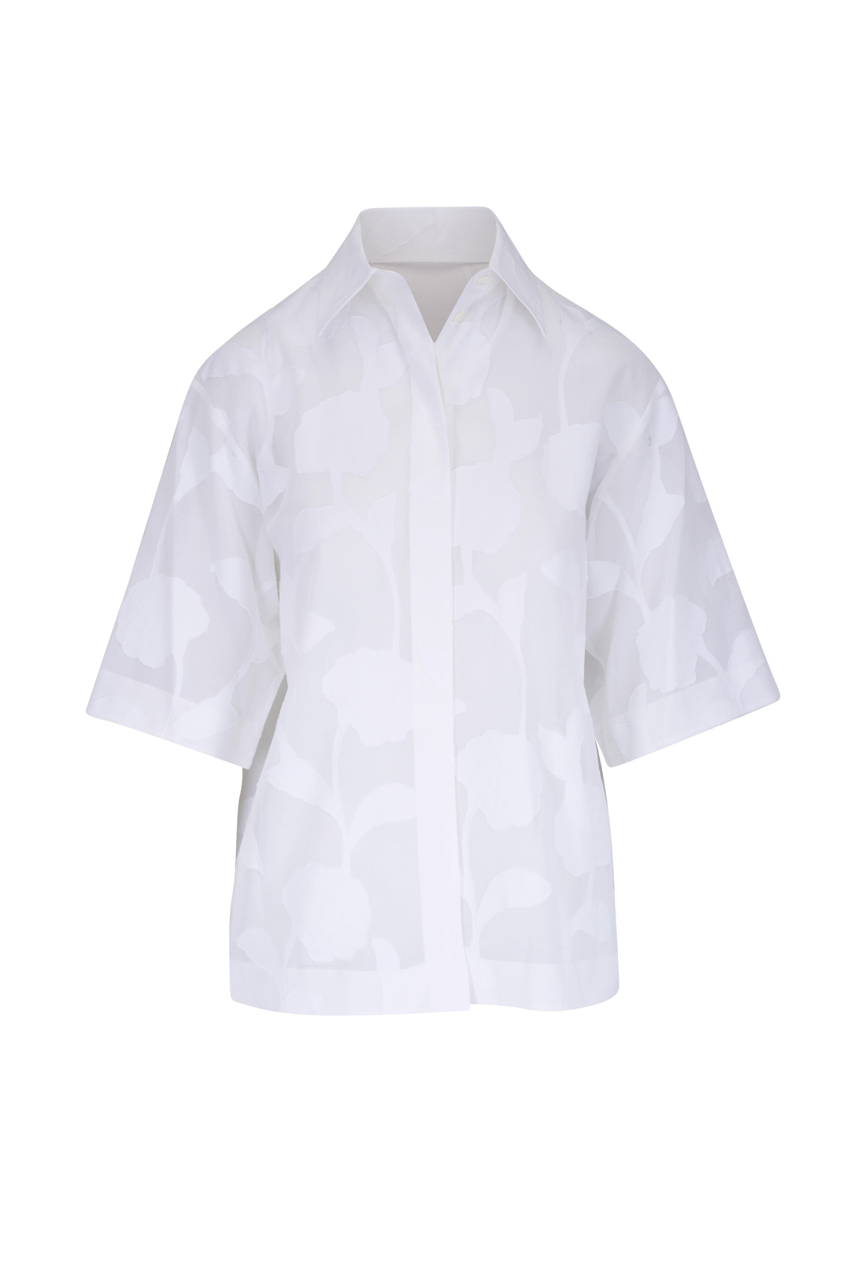 Michael Kors Collection - Optic White Floral Fil Coupé Cotton Shirt