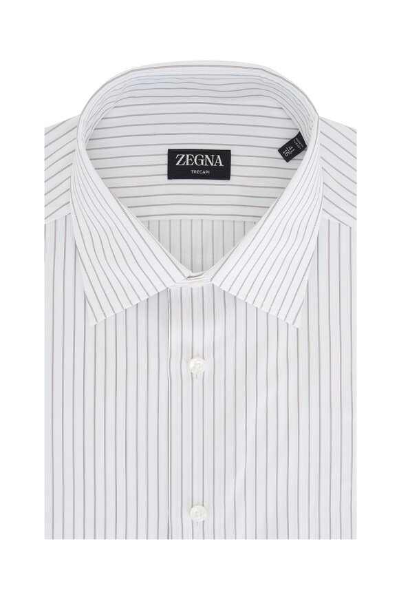 Zegna Brown Stripe Cotton Dress Shirt