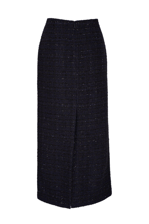 Valentino - Navy Lurex Tweed Pencil Skirt 
