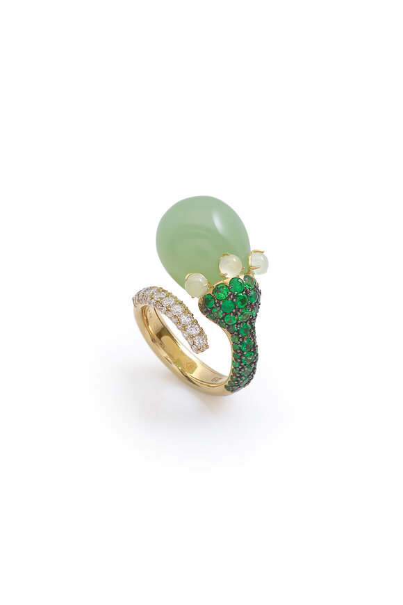 Chantecler 18k Yellow Gold Tsavorite & Crystal Diamond Ring