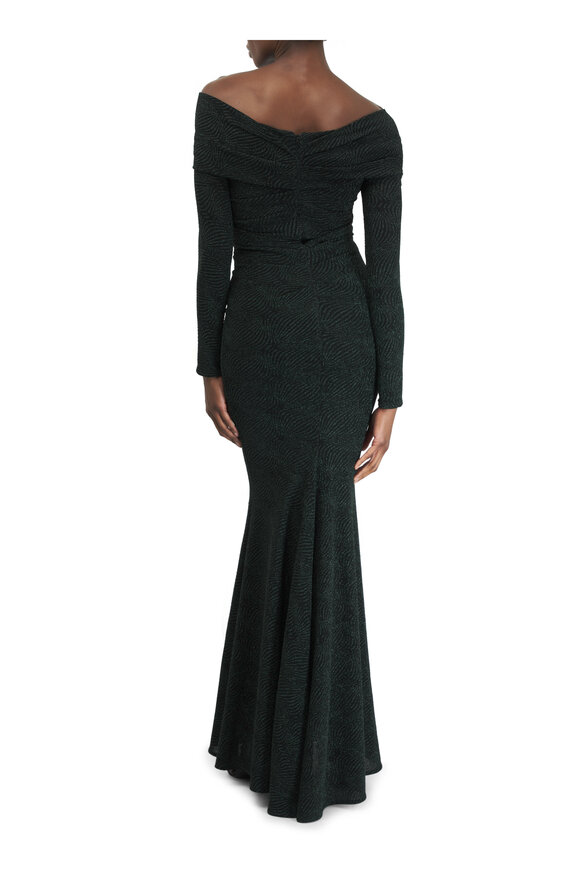 Talbot Runhof - Hunter Green Asymmetric Drape Evening Gown