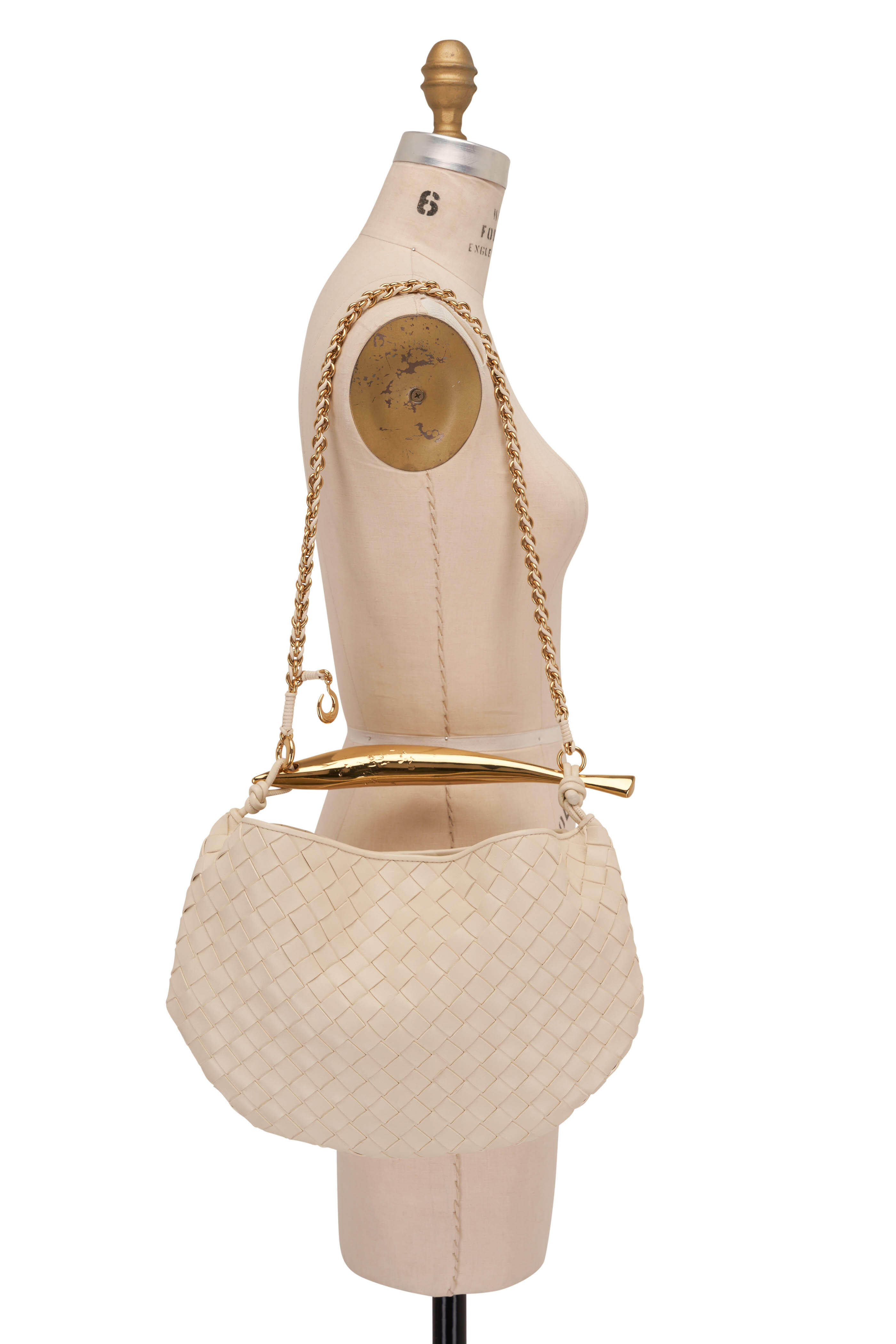 Bottega Veneta - Sardine Small Woven Leather & Brass Chain Bag