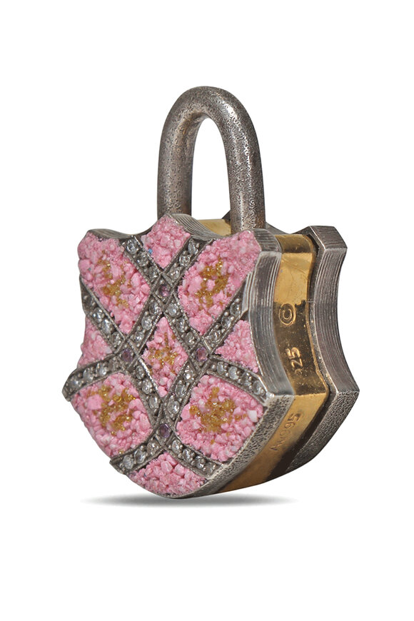 Sevan Bicakci Micro Pink Mosaic Padlock Pendant - view 4
