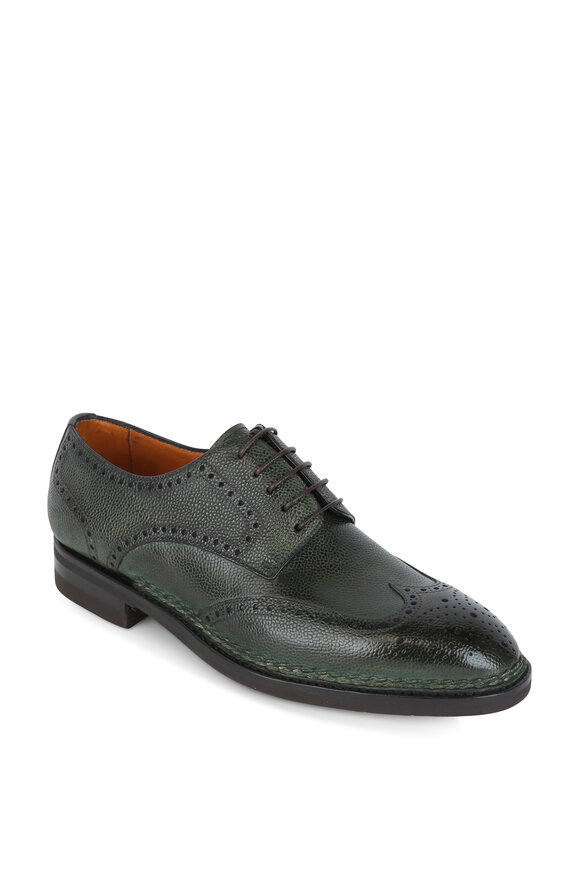 Bontoni - Libertino Dark Green Leather Wingtip Derby Shoe
