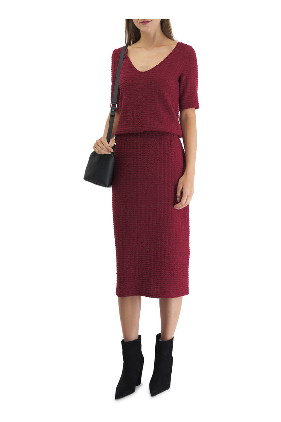 Vince - Raspberry Smocked Elbow-Sleeve V-Neck Top