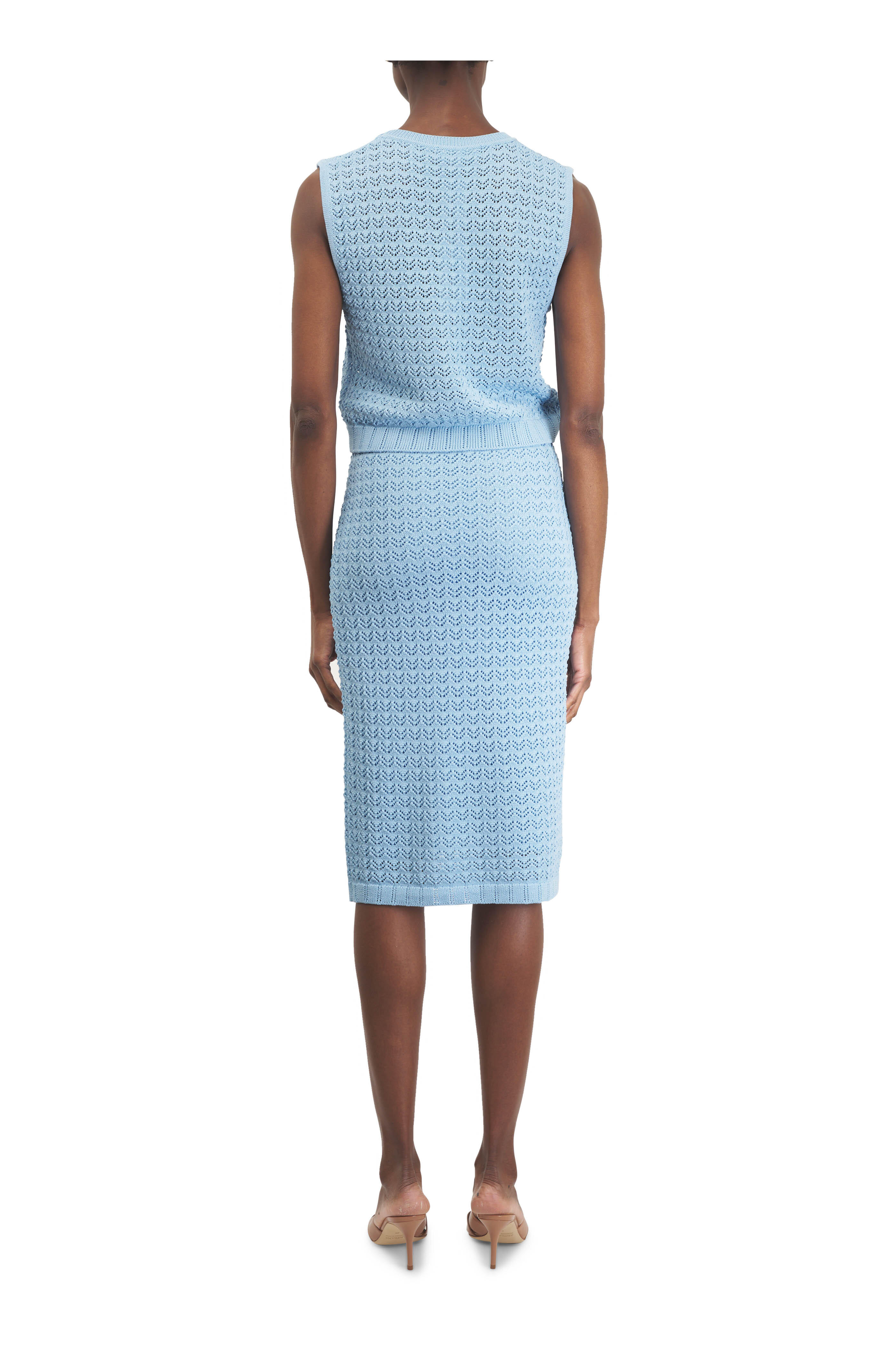 L'Agence - Lacen Pale Blue Pointelle Knit Skirt