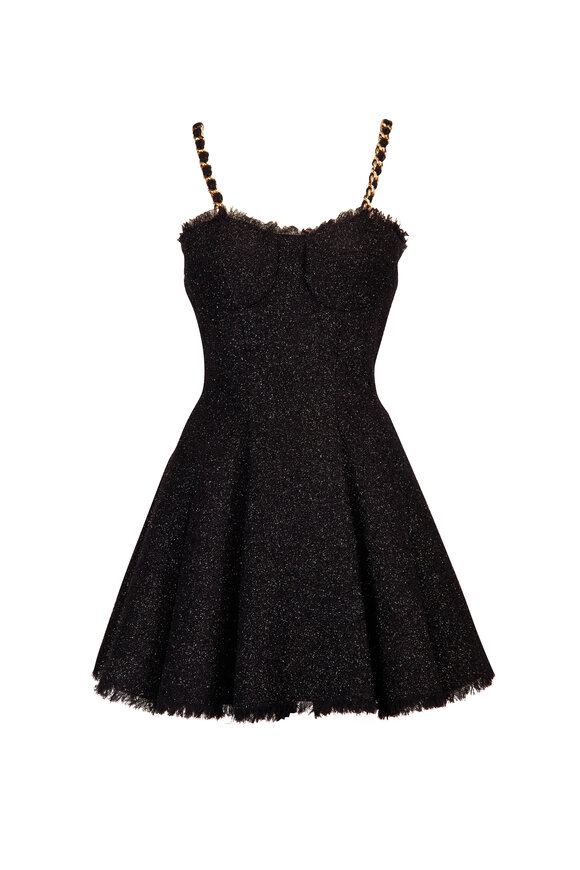 Balmain Black & Gold Tweed Sleeveless Flared Mini Dress - view 1