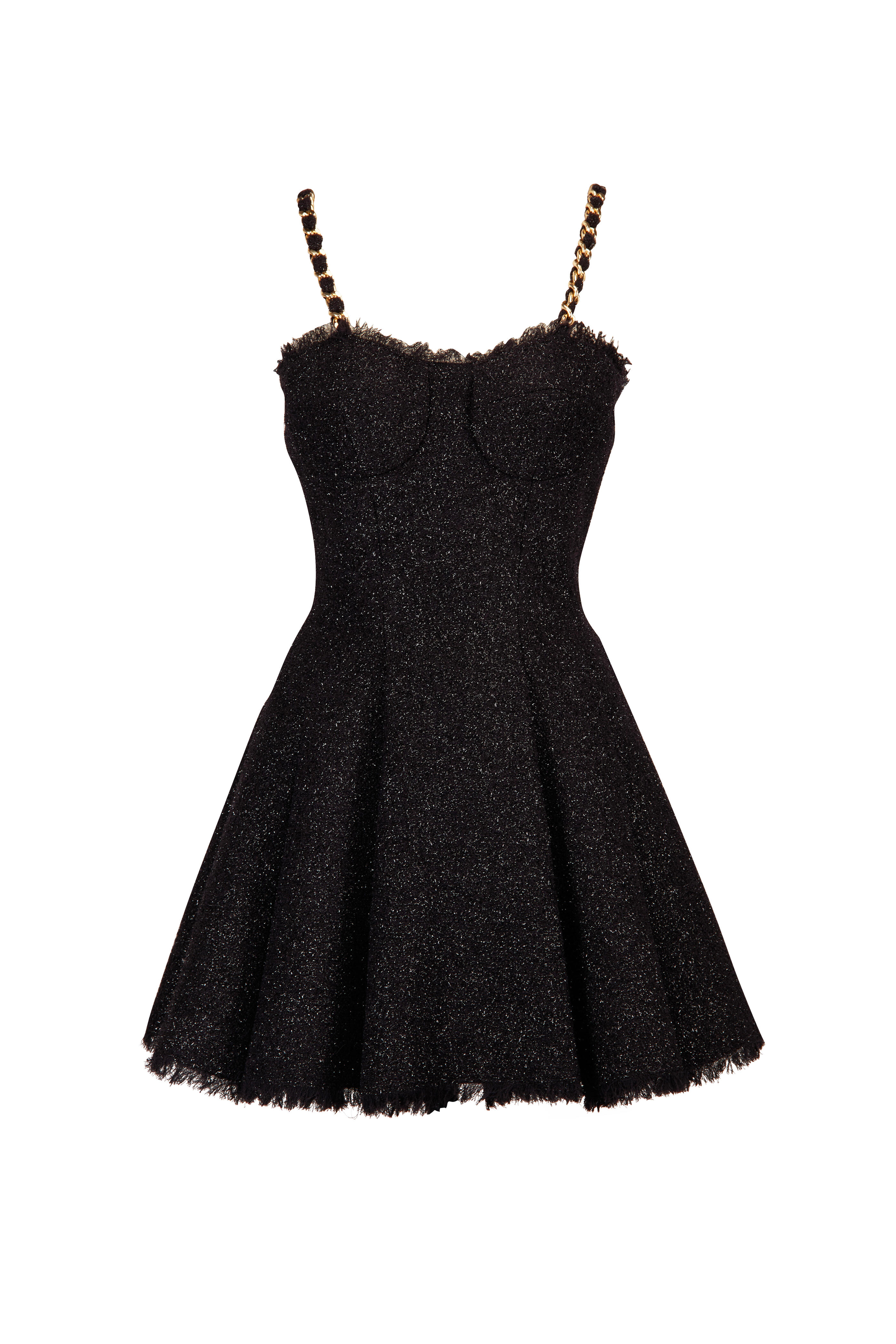 Balmain - Black & Gold Tweed Sleeveless Flared Mini Dress - view 1