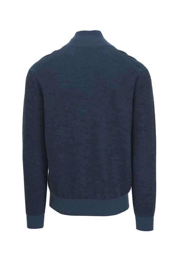 Brioni - Midnight Rib Knit Quarter Zip Pullover 