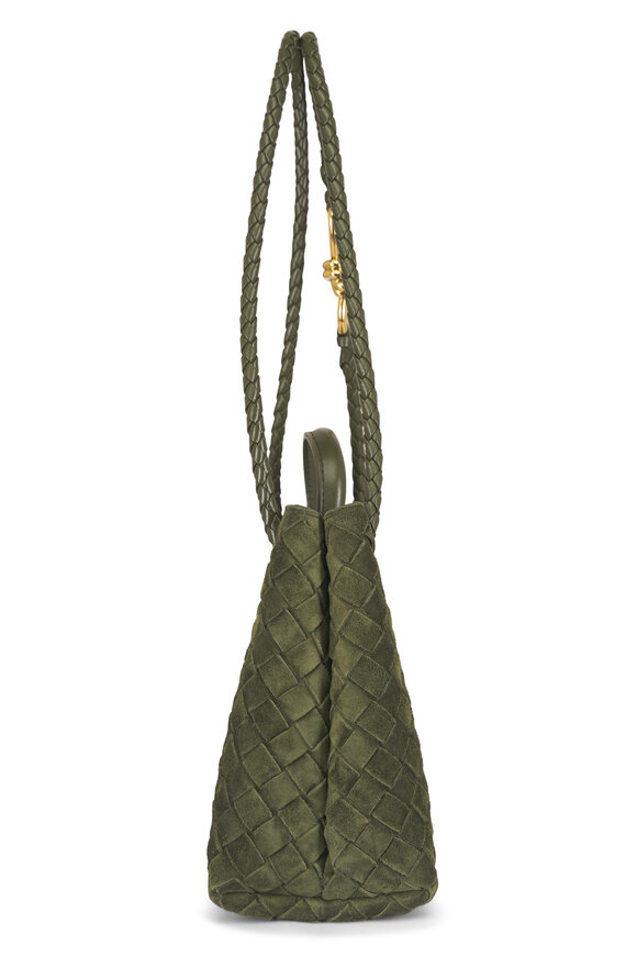 Bottega Veneta Small Andiamo Green Tweed Intrecciato Suede Bag - view 5