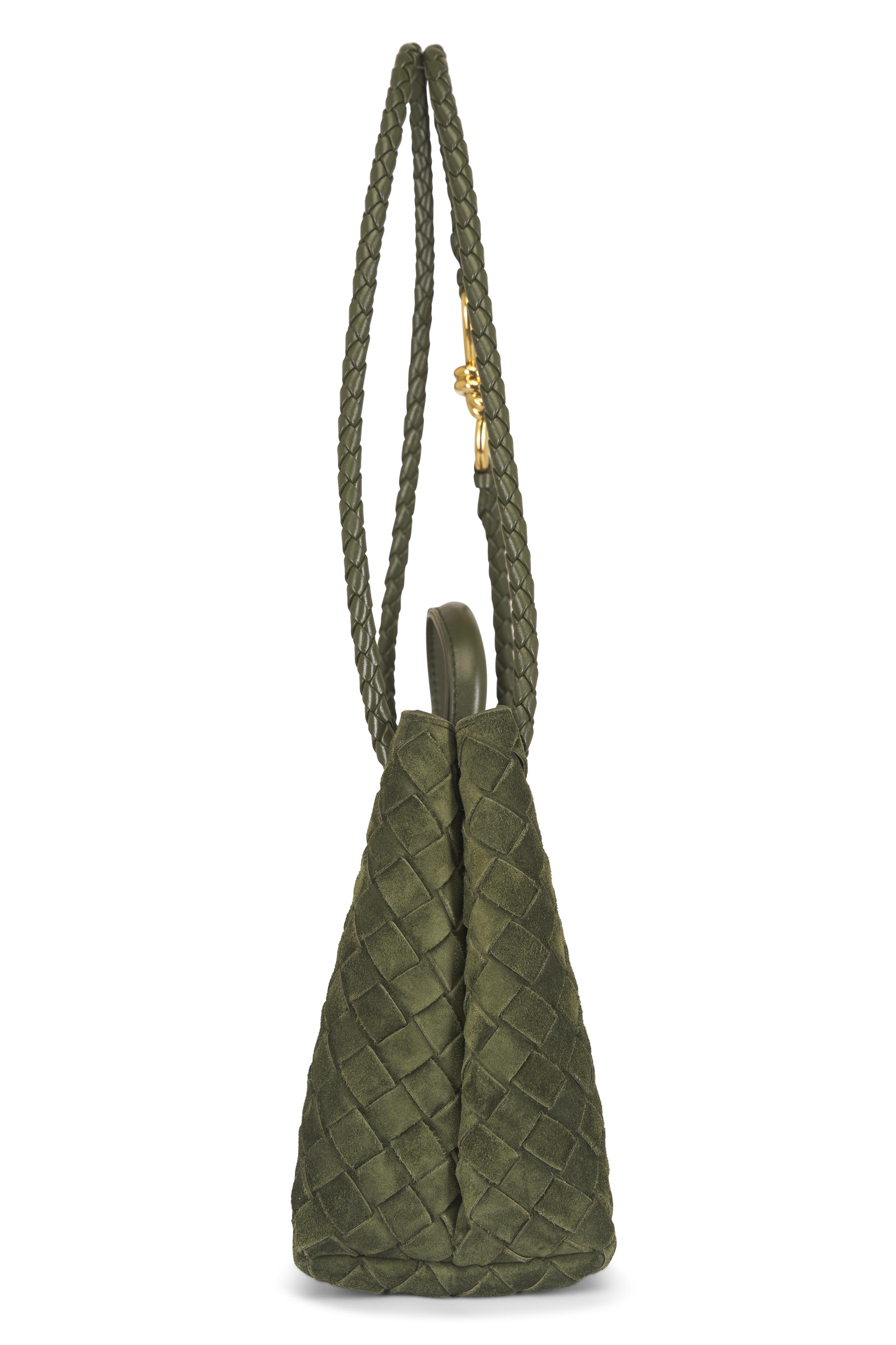 Bottega Veneta - Small Andiamo Green Tweed Intrecciato Suede Bag - view 5