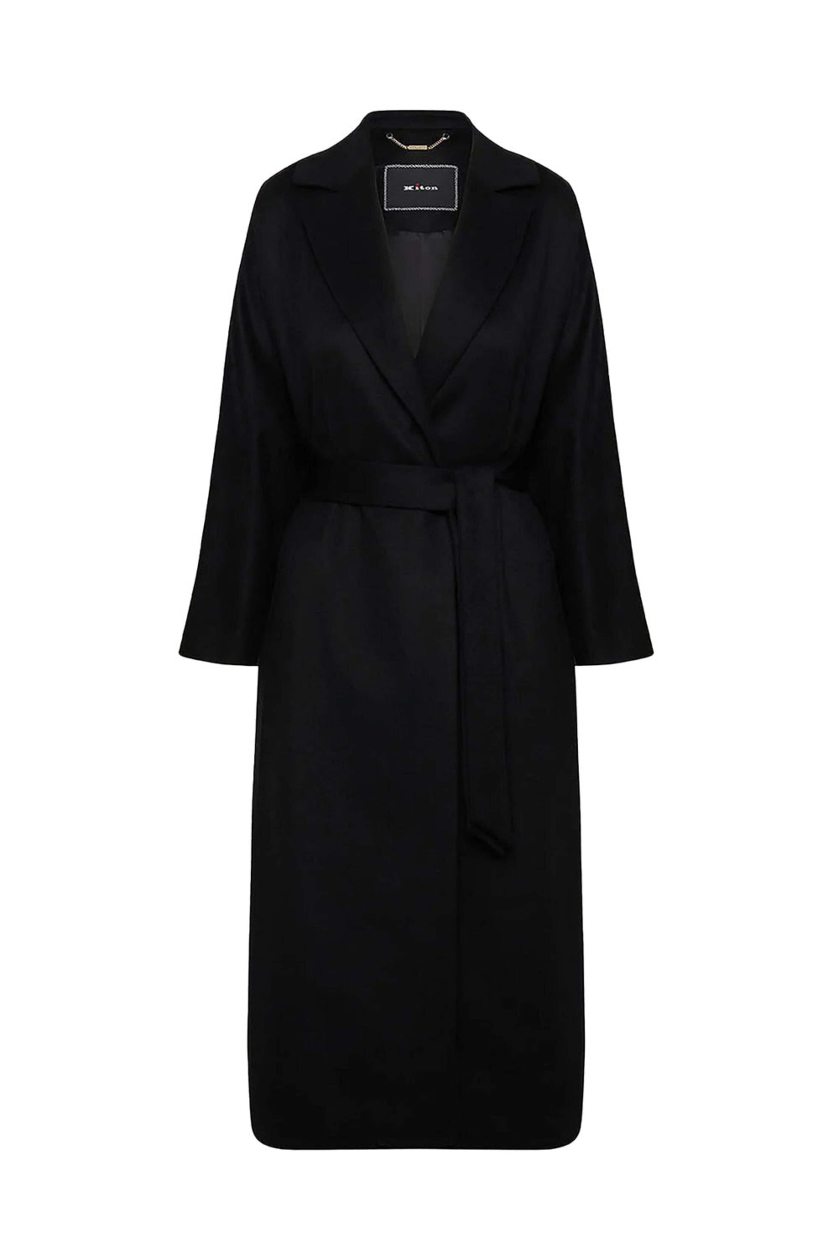 Kiton - Black Tie Waist Long Overcoat