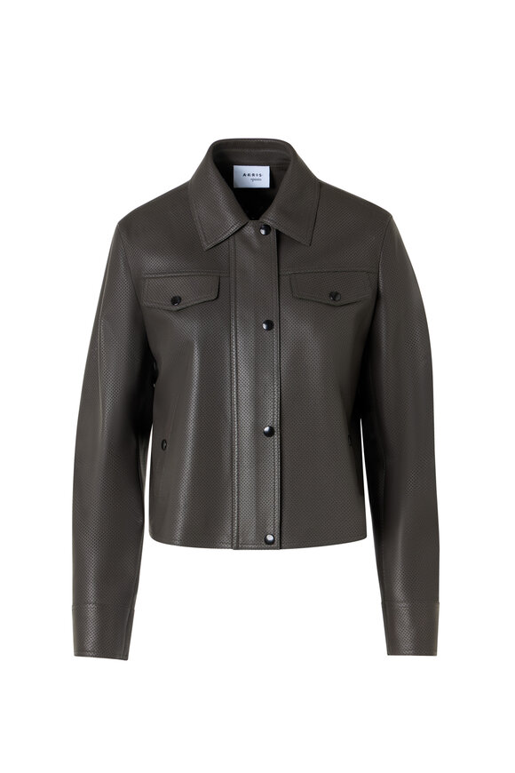Akris Punto Olive Motorbike Pin Dot Leather Jacket - view 1