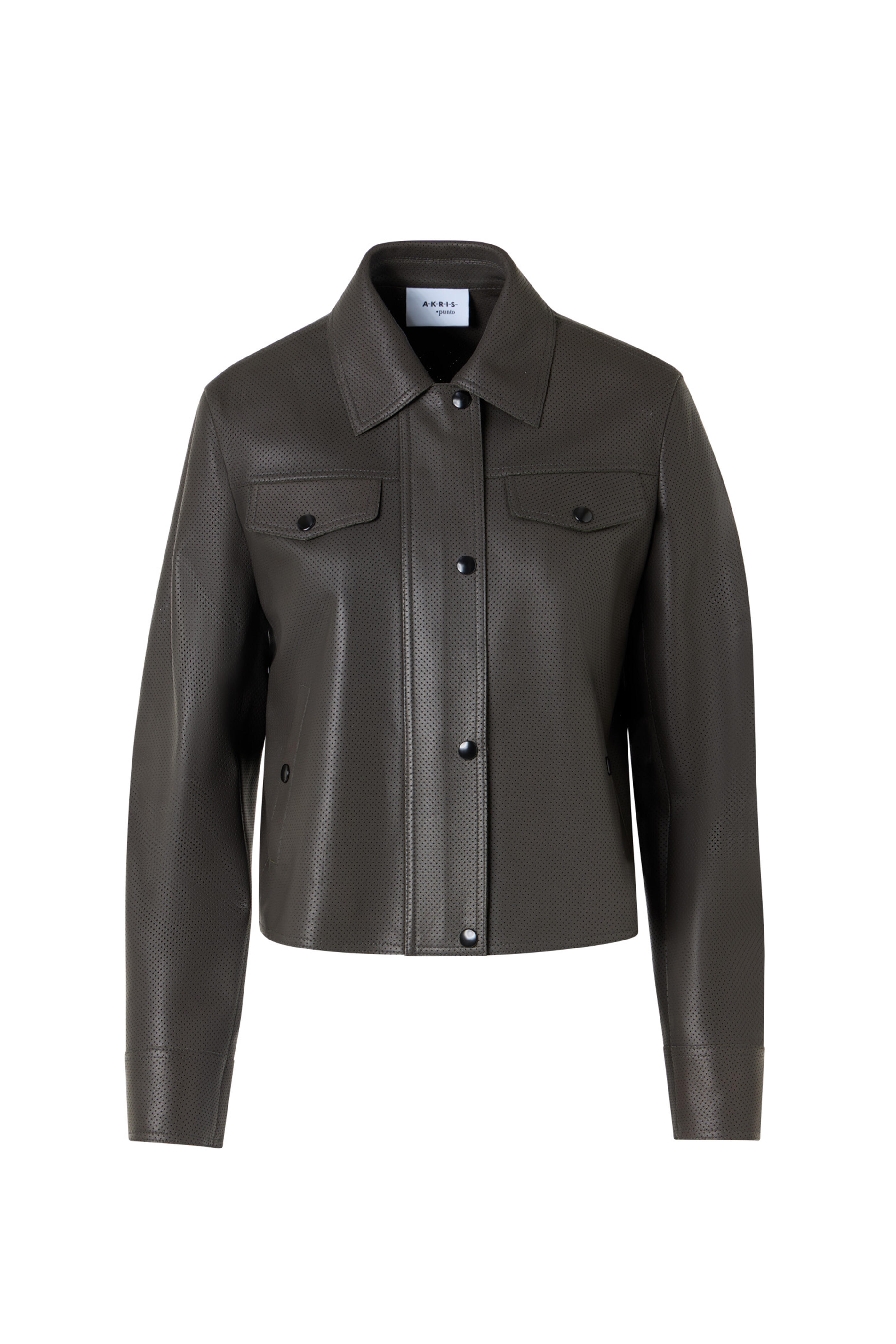 Akris Punto - Olive Motorbike Pin Dot Leather Jacket - view 1