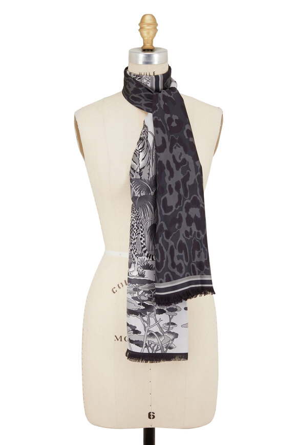 Rani Arabella Black & Grey Safari & Animal Print Silk Scarf  - view 1