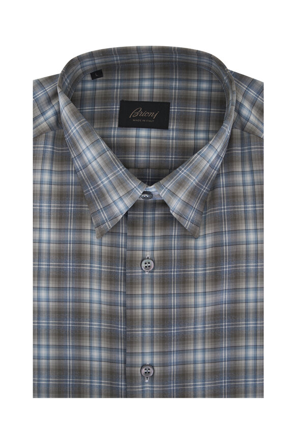 Brioni Beige Multicolor Cotton Plaid Sport Shirt