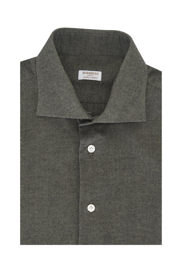 Borriello Olive Cotton & Cashmere Dress Shirt