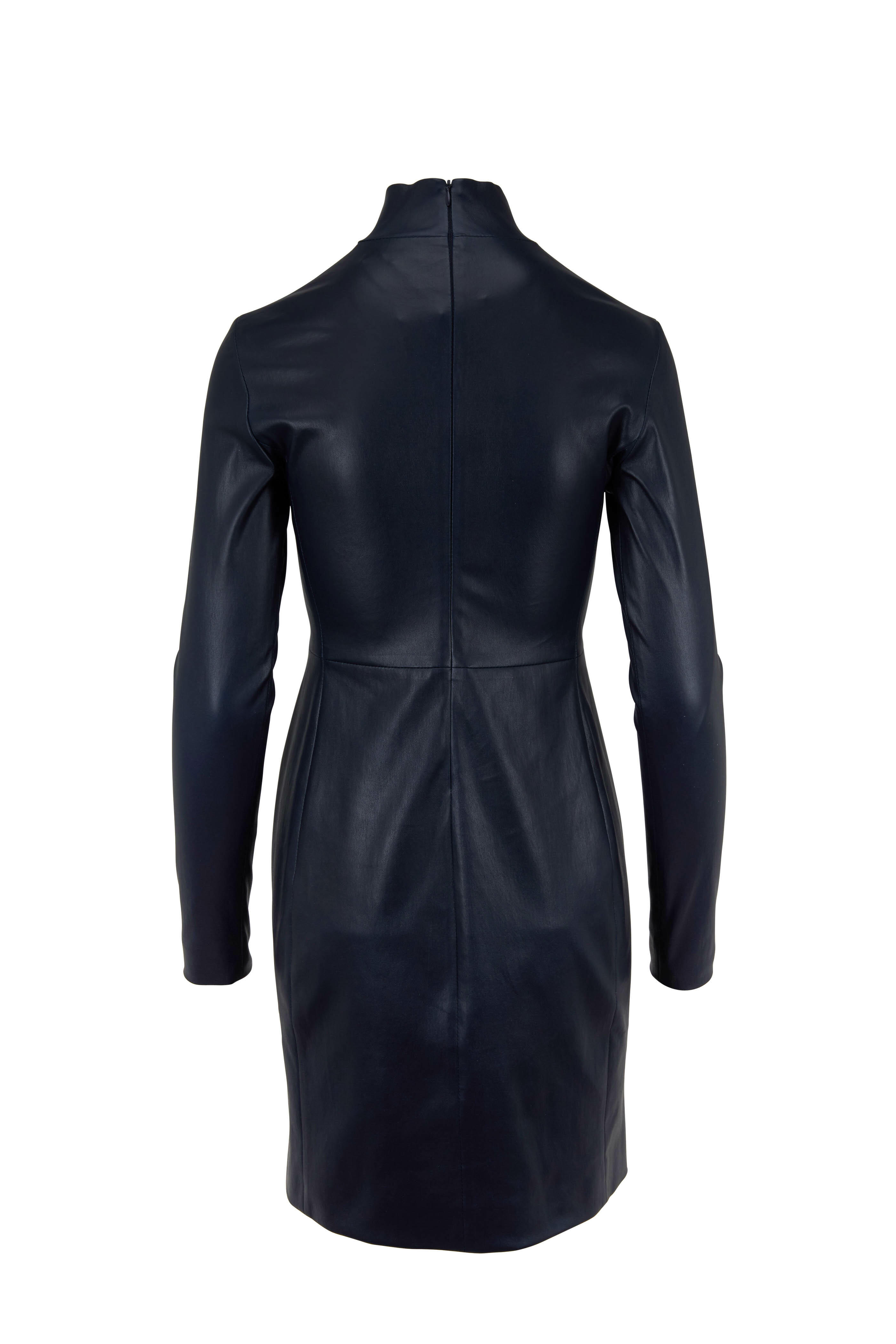 The Row Beattia Navy Leather Dress Mitchell Stores