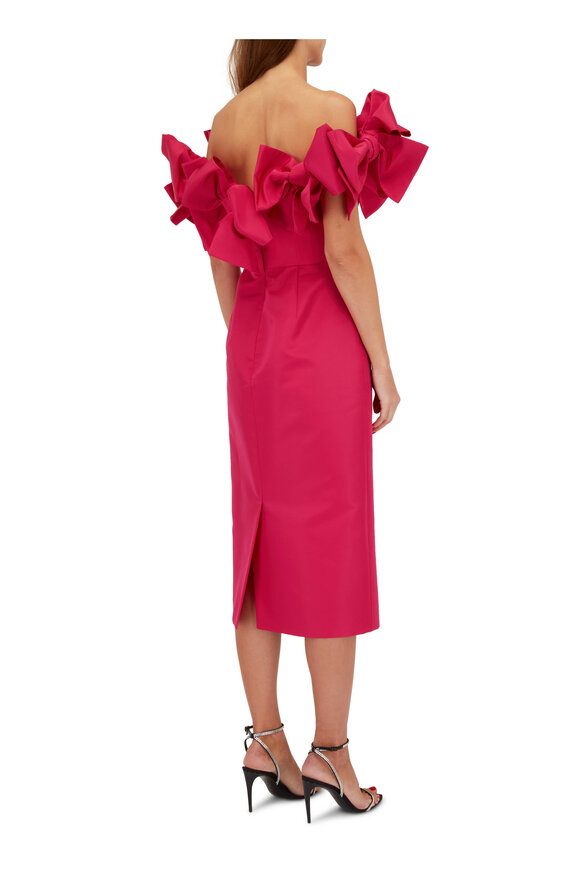 Carolina Herrera - Hot Pink Off-the-Shoulder Column Midi Dress