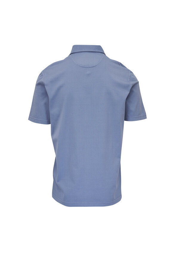 Fedeli Frosted Denim Blue Jersey Cotton Polo - view 2