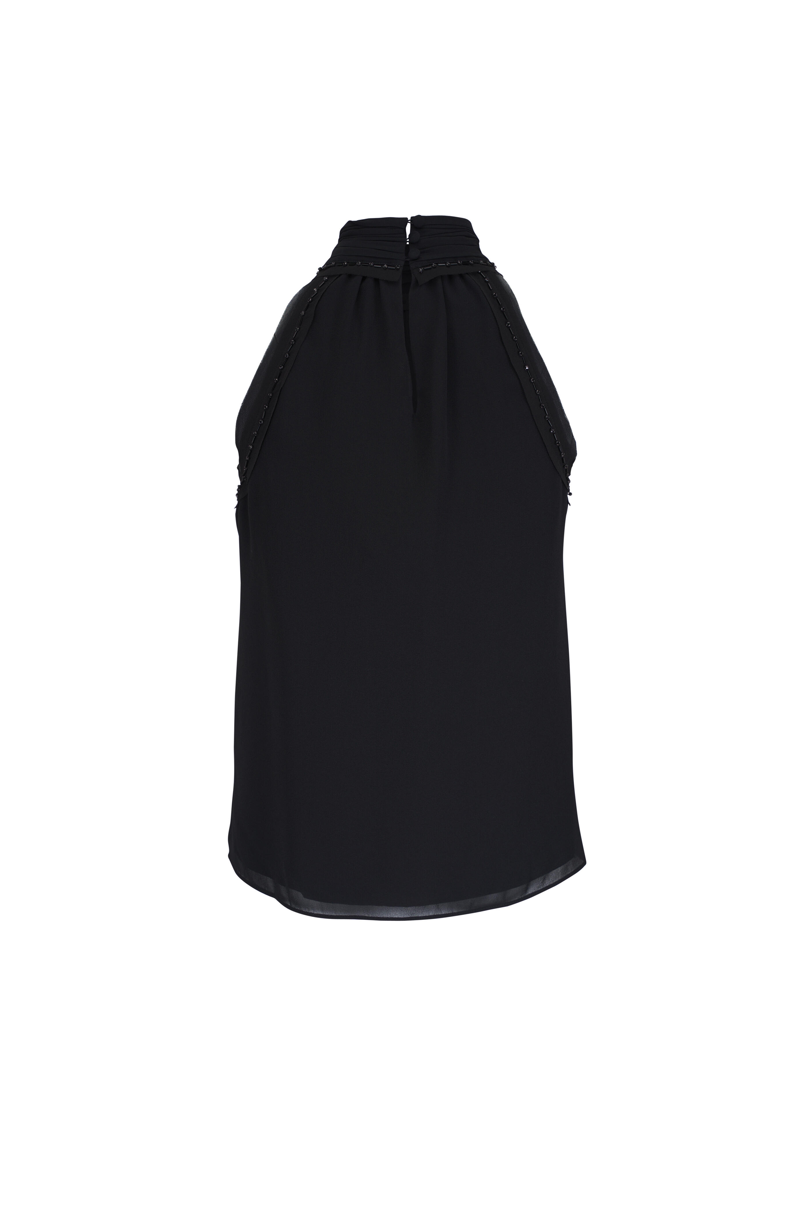 Veronica Beard - Tanisha Black Beaded Silk Halter Top