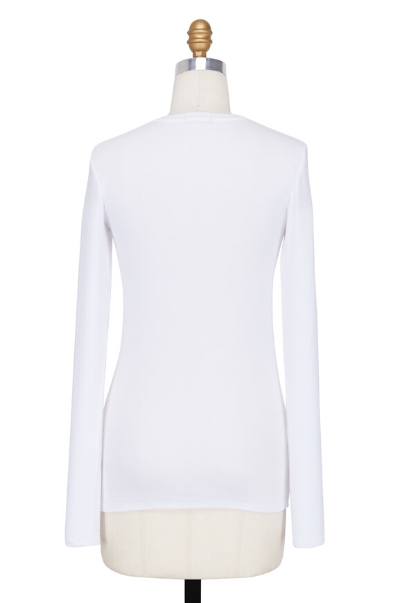 A T M - White Ribbed V-Neck Long Sleeve Top