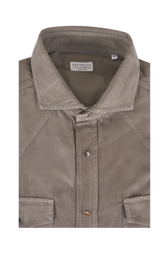Brunello Cucinelli Army Corduroy Western-Style Sport Shirt - view 1