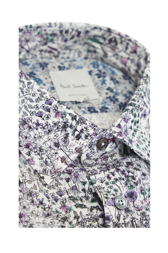 Paul Smith - Gray & Purple Floral Cotton Dress Shirt