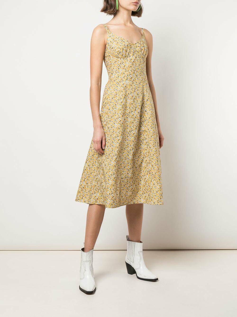 R13 - Yellow Floral Sleeveless Corset Midi Dress