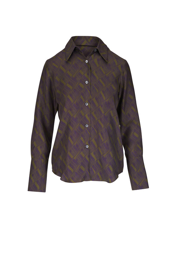 Odeeh Brush Waves Moss Green Silk Shirt