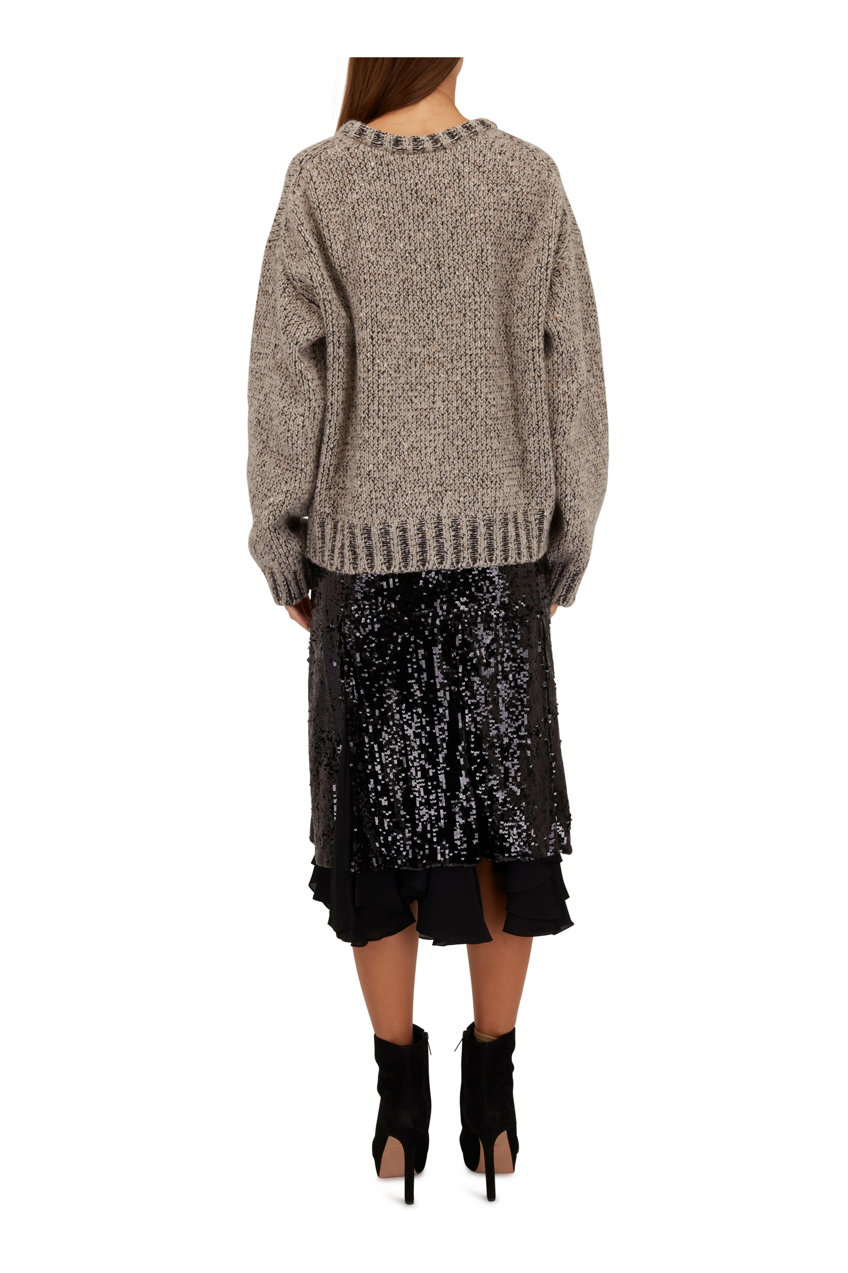 Khaite - Aya Black Sequin Godet Skirt