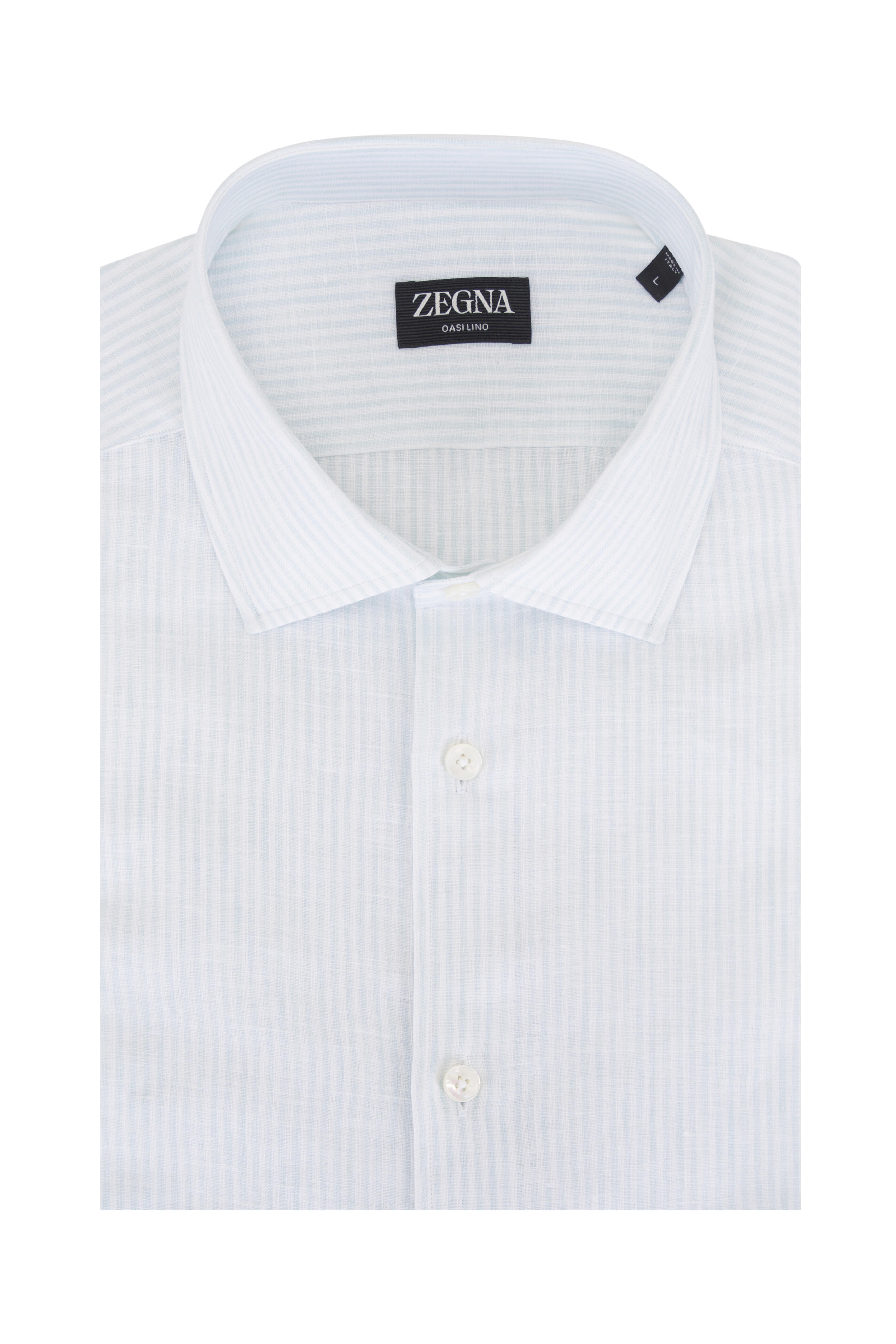 Zegna - Light Green & White Stripe Linen Sport Shirt
