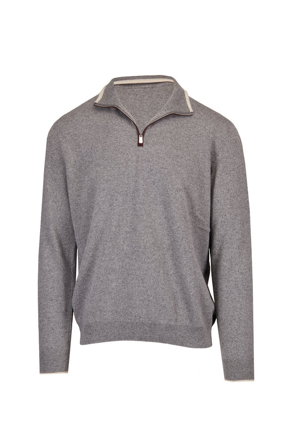 Fedeli Favonio Gray Silk, Cashmere & Wool Quarter Zip - view 1