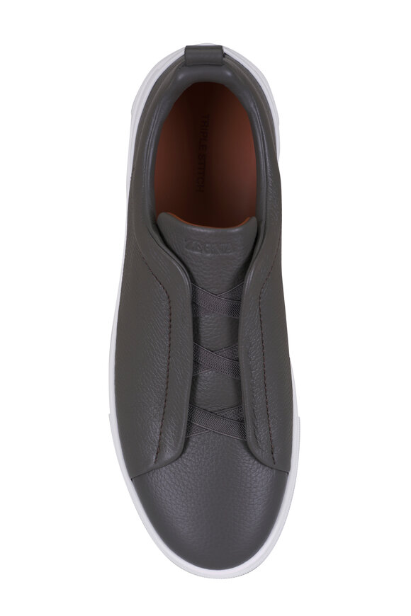 Zegna Triple Stitch Gray Deerskin Leather Sneaker - view 3