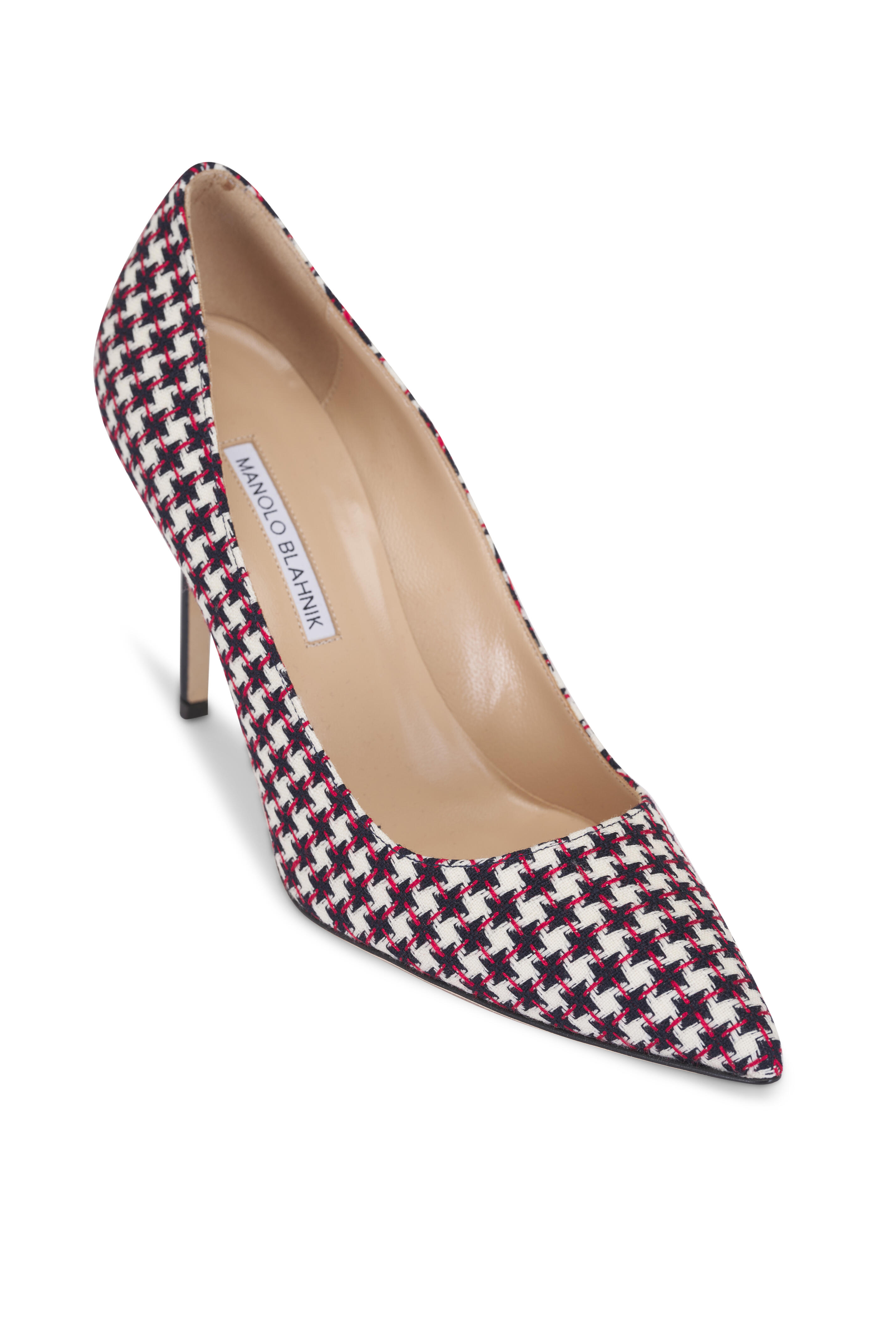 Manolo Blahnik - BB Navy, White & Red Houndstooth Pump, 90mm