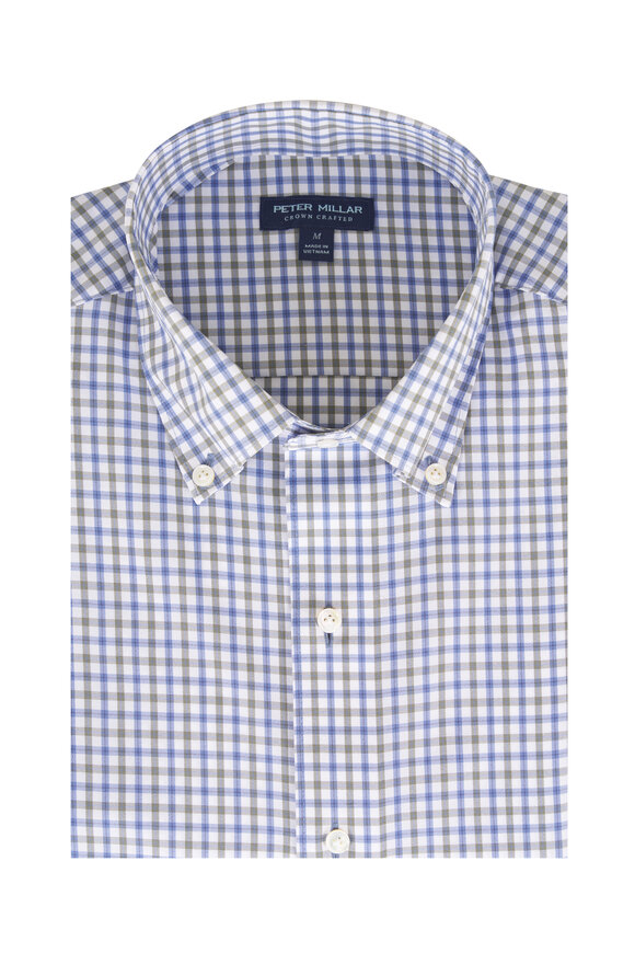 Peter Millar Clarence Blue Check Performance Poplin Sport Shirt - view 1