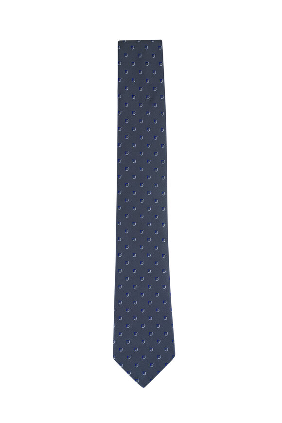 Ferragamo Gray & Navy Gancini Print Silk Necktie - view 1