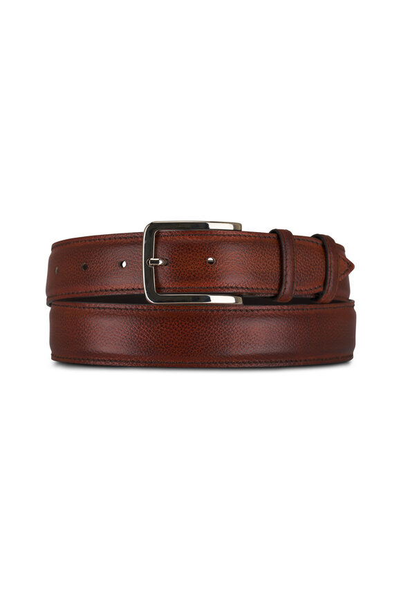 Bontoni - Soft Vintage Grain Legno Scuro Leather Belt 